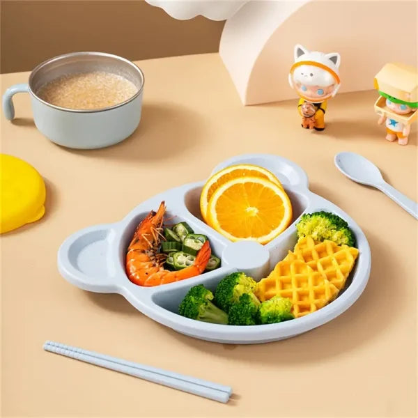 5 Pcs Bear Plate Set – Cartoon Compartment Dinner Plate | Includes Divided Plate, Fork & Spoon, Perfect For Toddlers & Preschoolers (random Color)