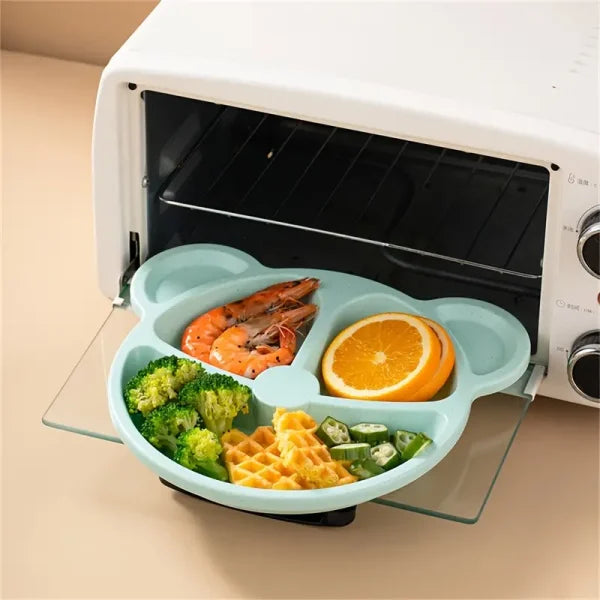 5 Pcs Bear Plate Set – Cartoon Compartment Dinner Plate | Includes Divided Plate, Fork & Spoon, Perfect For Toddlers & Preschoolers (random Color)