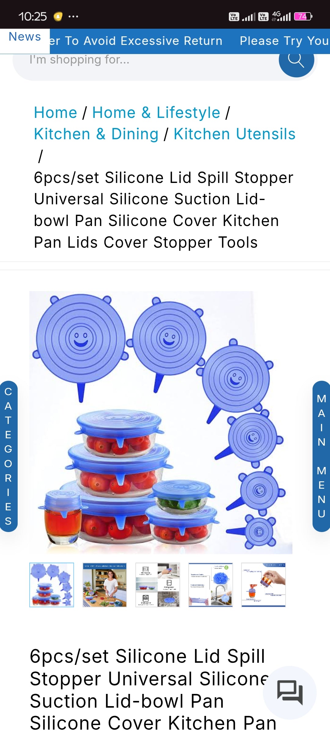 6pcs/set Silicone Lid Spill Stopper Universal Silicone Suction Lid-bowl Pan Silicone Cover Kitchen Pan Lids Cover Stopper Tools