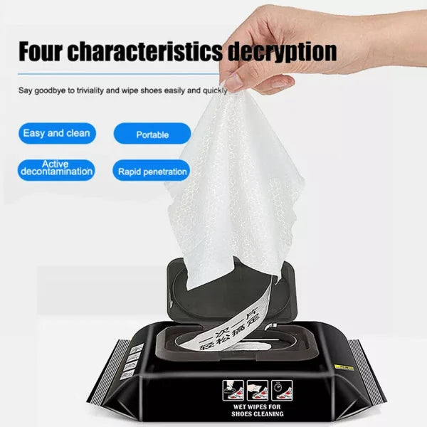 Disposable Shoe Cleaning Wipes | Quick Shine Clean Wet Wipes (80 Wipes In 1 Packet) | Instant Shoe Care | Easy, Mess-free Cleaning